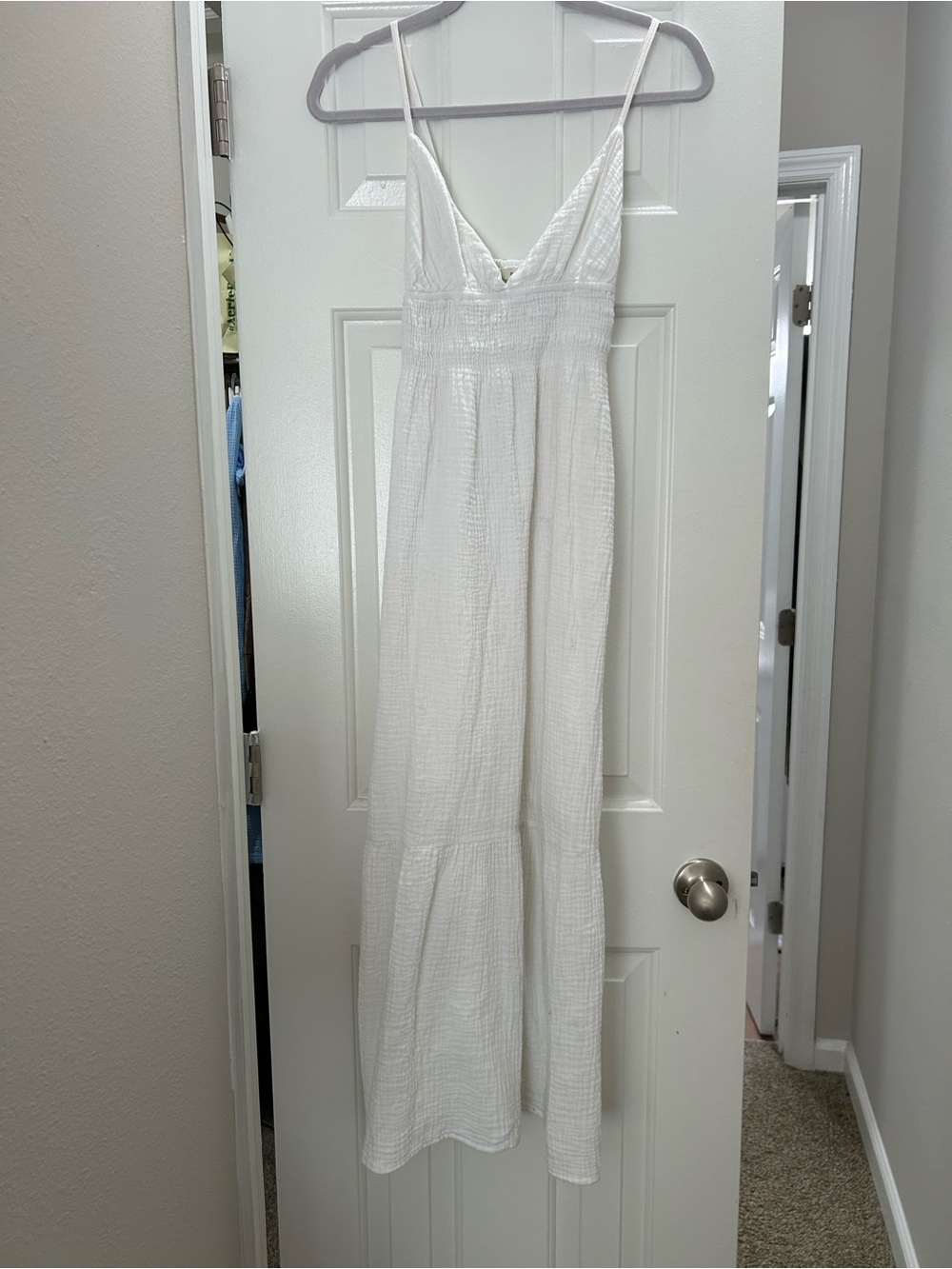 White Smocked Bodice Spaghetti-Strap